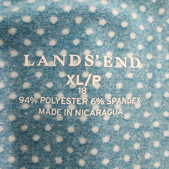Lands' End Women's Top XLP 18 Polka Dot Teal Blue Long Sleeve Crew Neck Stretch - Picture 7 of 9